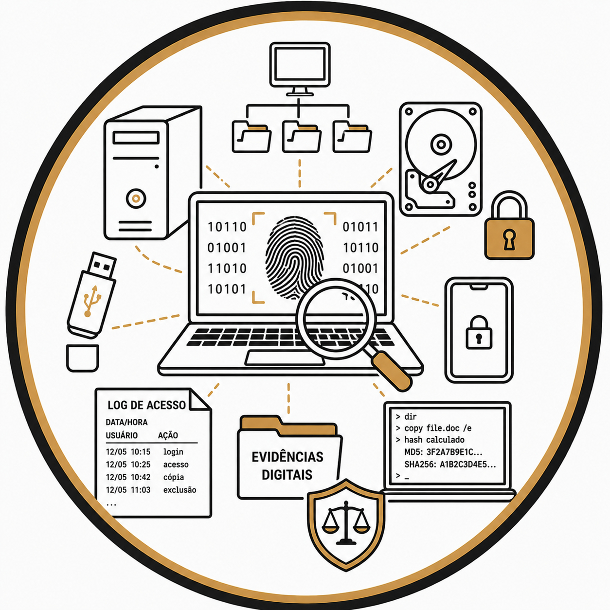 Ícone de perícia em informática forense
